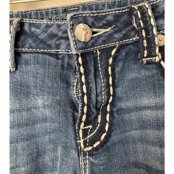 Miss Me Jeans Womens 30 Sunny Boot Blue Medium Wash Distressed Denim Embroidered - Picture 4 of 7